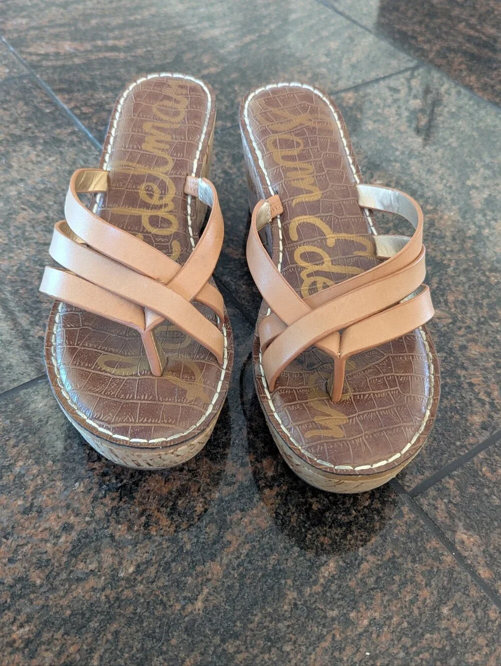 Sam Edelman Leather Stappy Sandal With Cork Wedge